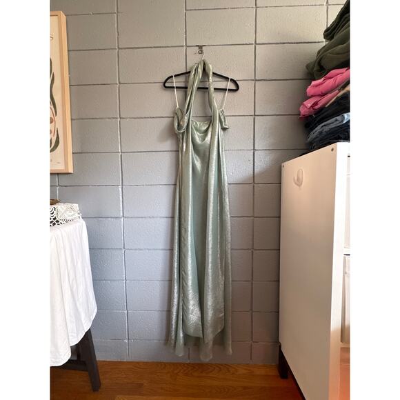 Women's Dana Foley NYC Strapless Long Maxi Tie Tube Blue Green Evening Gown sz M - Picture 6 of 8